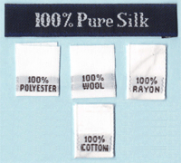 Fabric content labels cotton polyester rayon and wool.