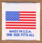 Made in USA with USA flag and one size fits all.